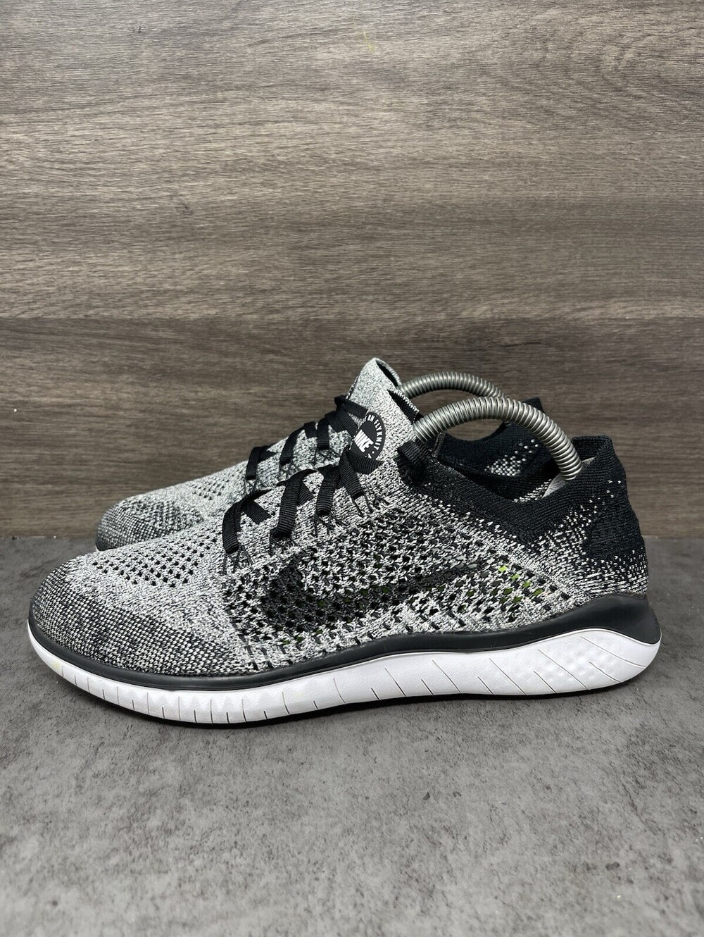 Nike Free RN Flyknit 2018 Womens Size 9.5 942839-101 White Black Oreo Running
